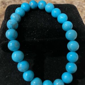 Blue Turquoise Stretchy Genuine Gemstone Beaded Bracelet